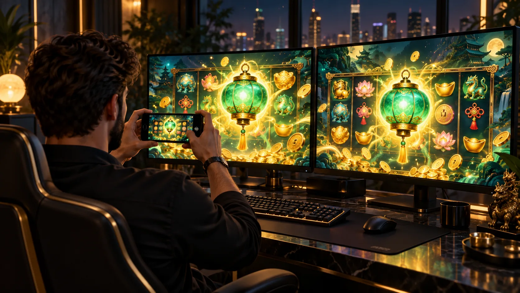 Player recording a Wheel bonus and Fishing Game win across desktop and mobile screens